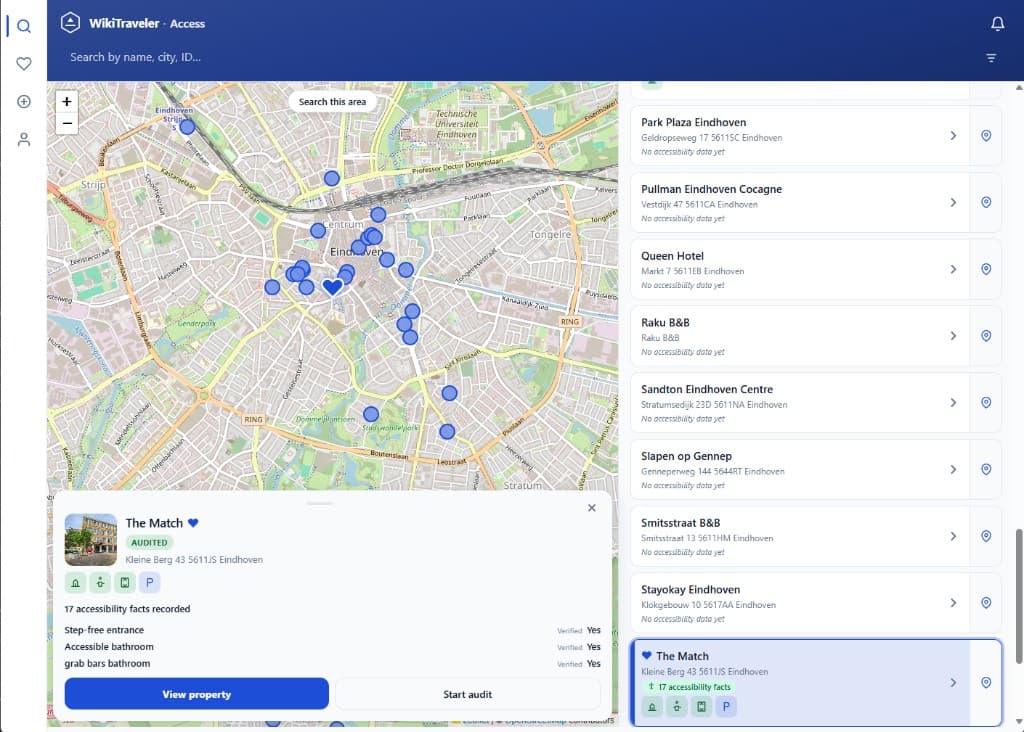 WikiTraveler Access: Eindhoven coverage map, stay list, and The Match preview